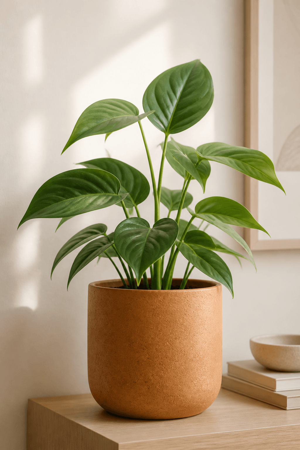 Planta en maceta de barro dentro de un espacio sereno.